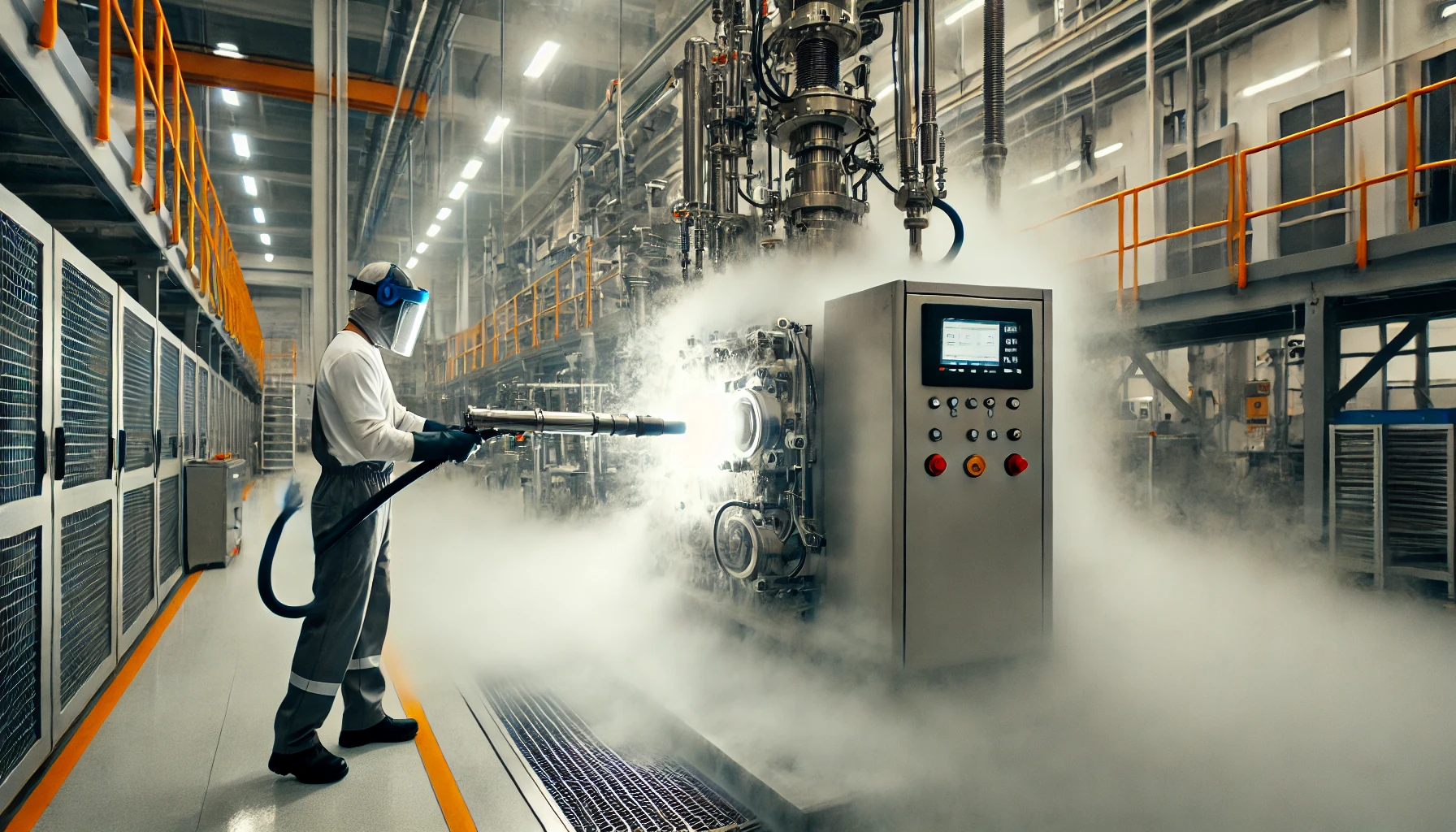 Trockeneisreinigung einer industriellen Maschine